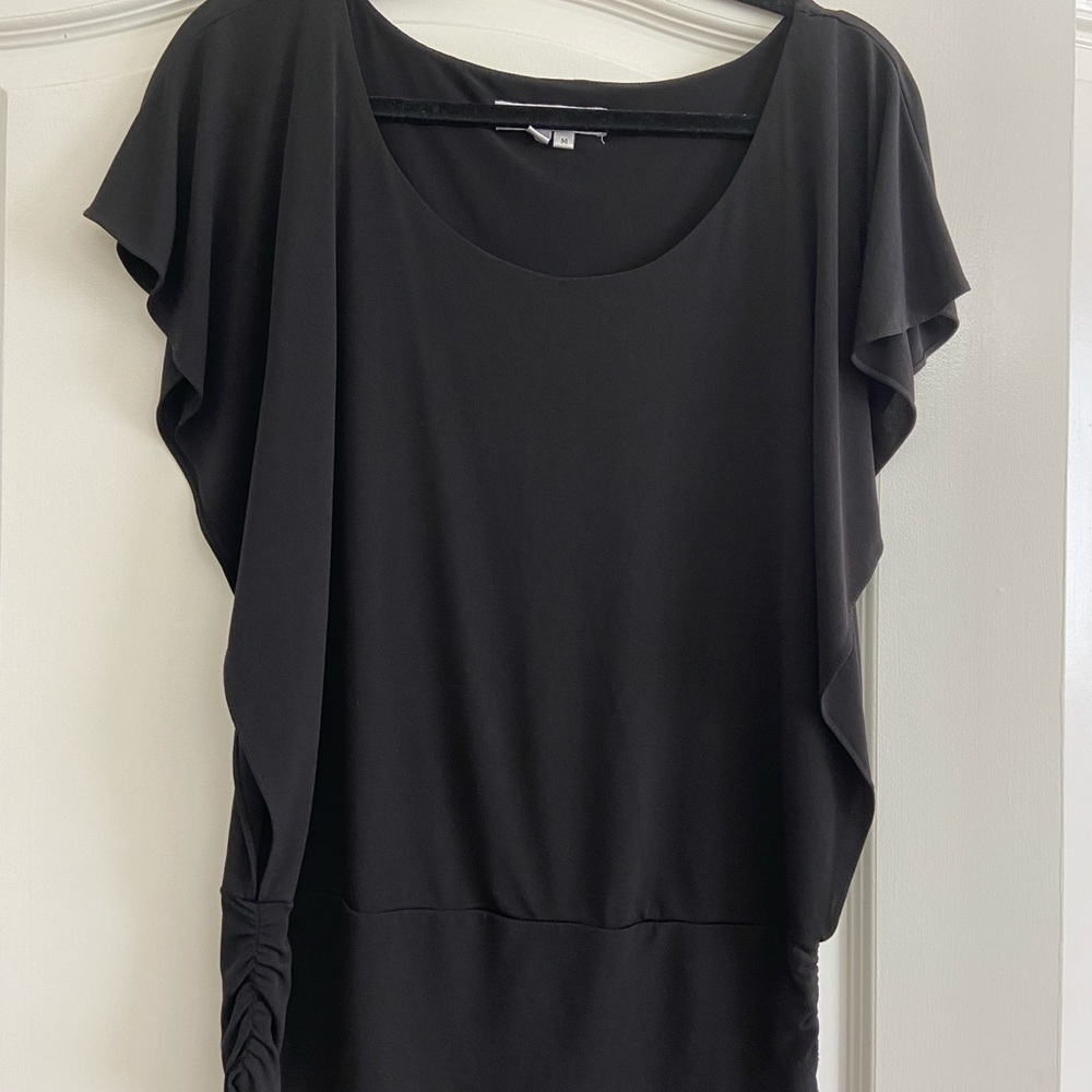 Black Asymmetrical Flutter Sleeve Blouse